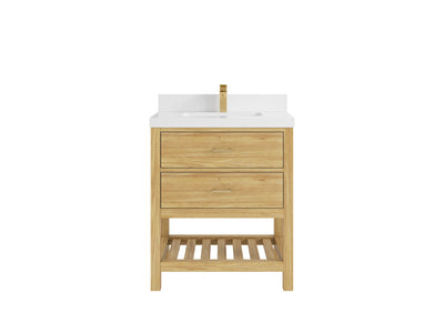 Parker Teak  30 in. W x 22 in. D Single Sink Bathroom Vanity in Light Natural with 2 in White Quartz Countertop