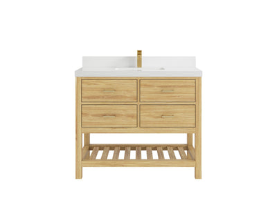 Parker Teak  42 in. W x 22 in. D Single Sink Bathroom Vanity in Light Natural with 2 in White Quartz Countertop