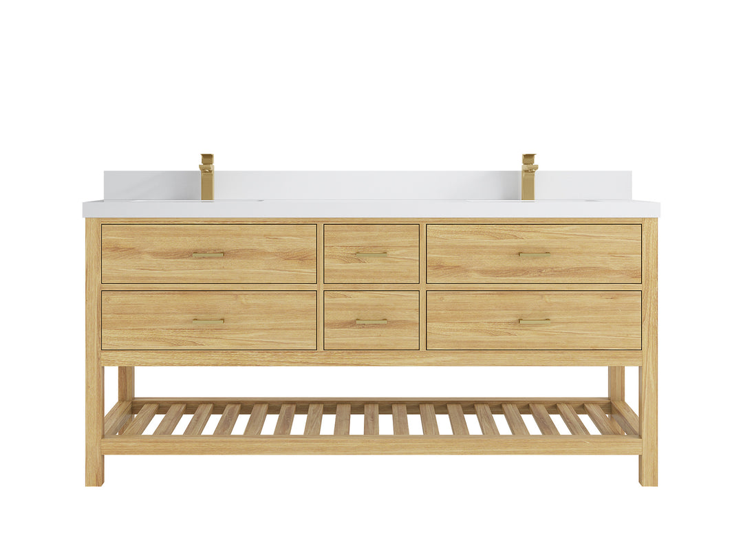 Parker Teak 72 in. W x 22 in. D double Sink Bathroom Vanity in Light Natural with 2 in White Quartz Countertop
