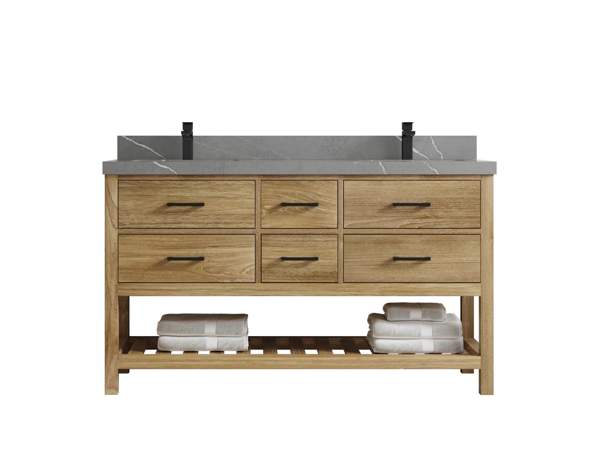 Parker Teak Wood 60 in. W x 22 in. D Double Sink Bathroom Vanity