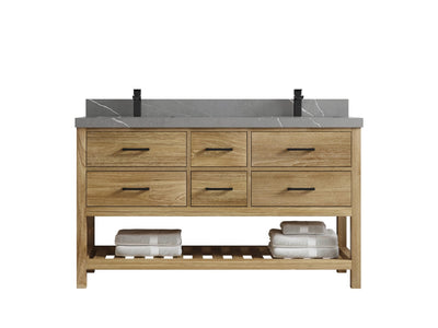 Parker Teak Wood 60 in. W x 22 in. D Double Sink Bathroom Vanity