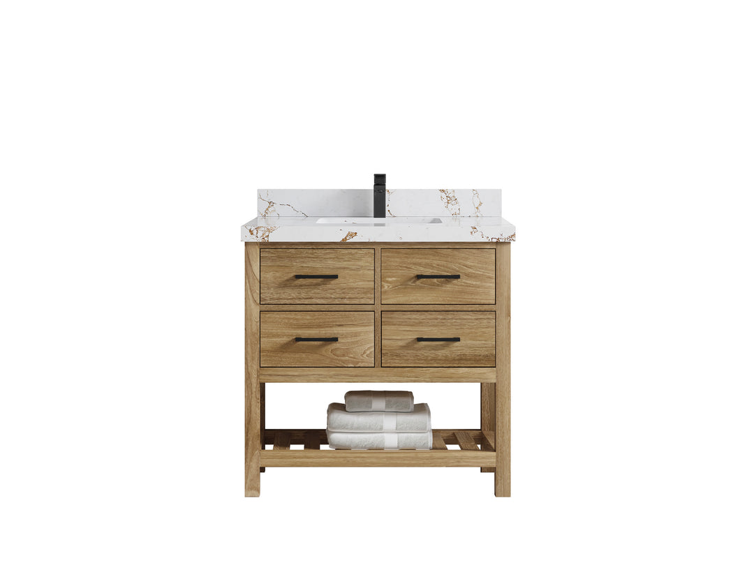 Parker Teak Wood 36 in. W x 22 in. D Center Sink Bathroom Vanity