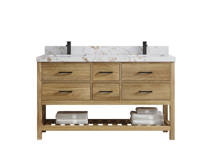 Parker Teak Wood 60 in. W x 22 in. D Double Sink Bathroom Vanity - photo 26
