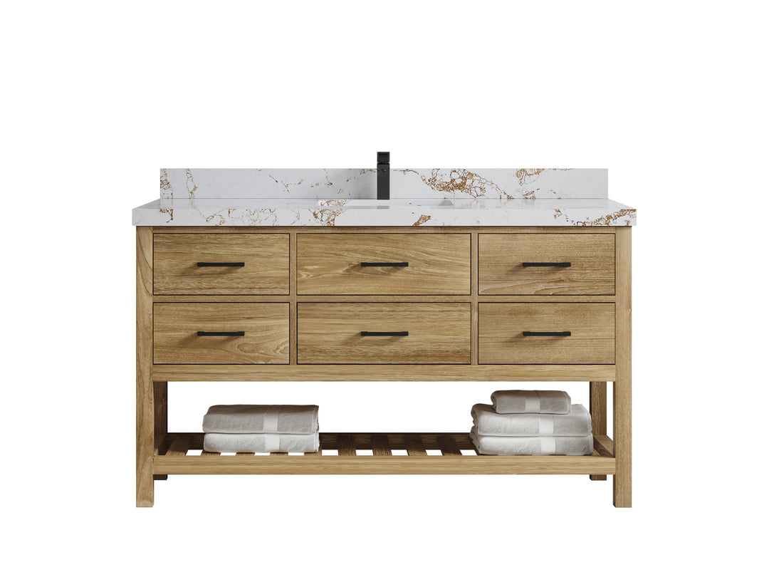 Parker Teak Wood 60 in. W x 22 in. D Single Sink Bathroom Vanity