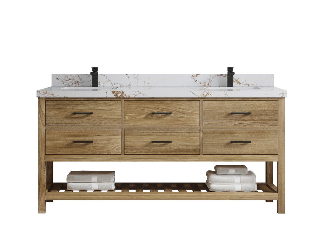 Parker Teak Wood 72 in. W x 22 in. D Double Sink Bathroom Vanity