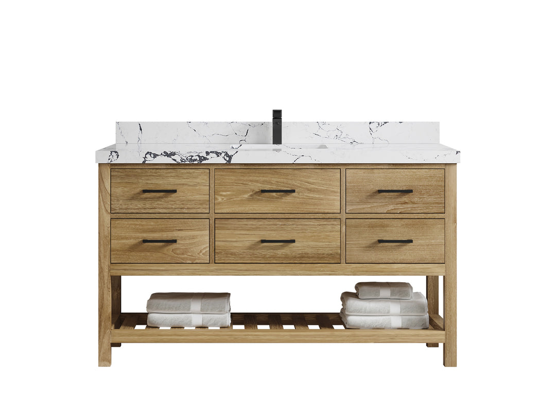 Parker Teak Wood 60 in. W x 22 in. D Single Sink Bathroom Vanity