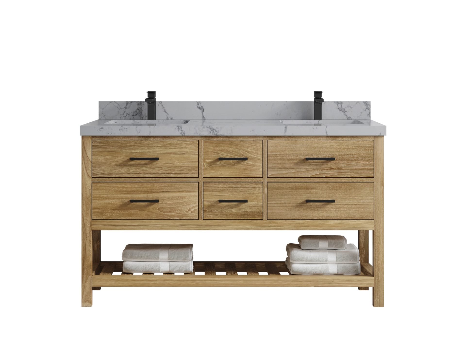 Parker Teak Wood 60 in. W x 22 in. D Double Sink Bathroom Vanity