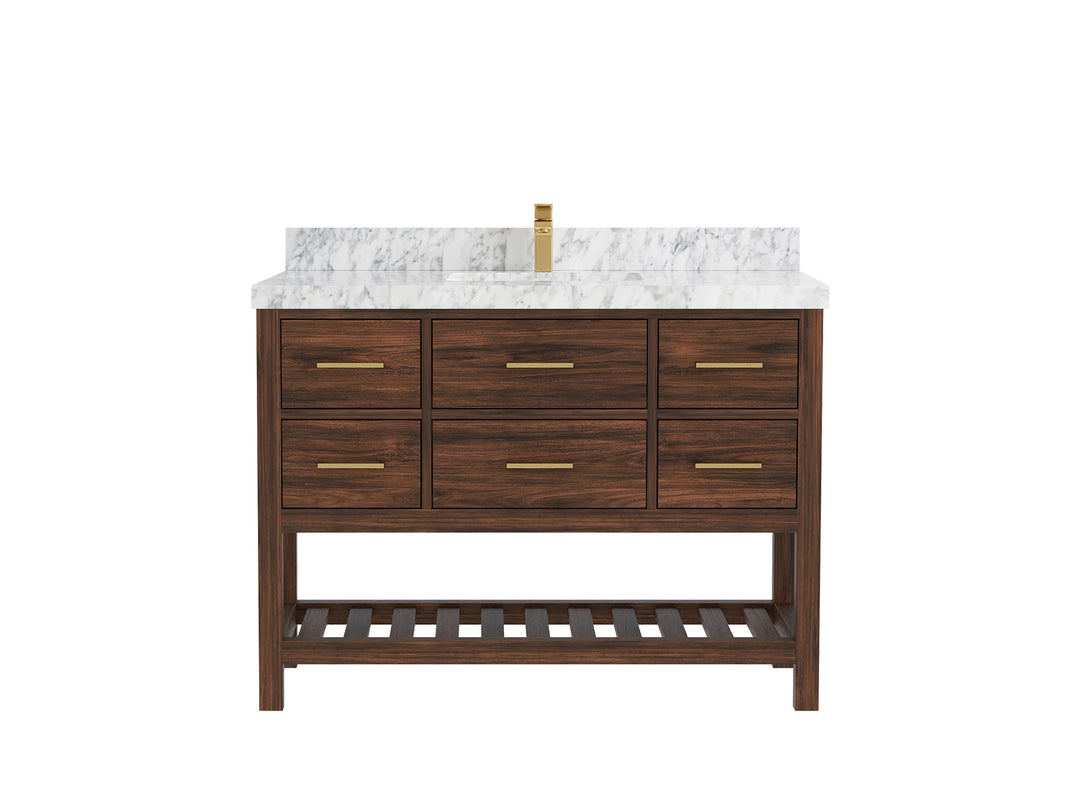 Parker Teak  48 in. W x 22 in. D Single Sink Bathroom Vanity in Dark Walnut with 2 in Carrara Marble Countertop
