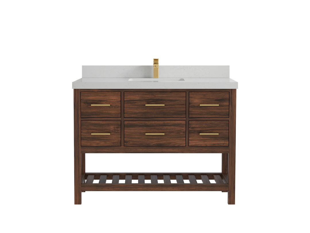 Parker Teak  48 in. W x 22 in. D Single Sink Bathroom Vanity in Dark Walnut with 2 in Carrara Quartz Countertop