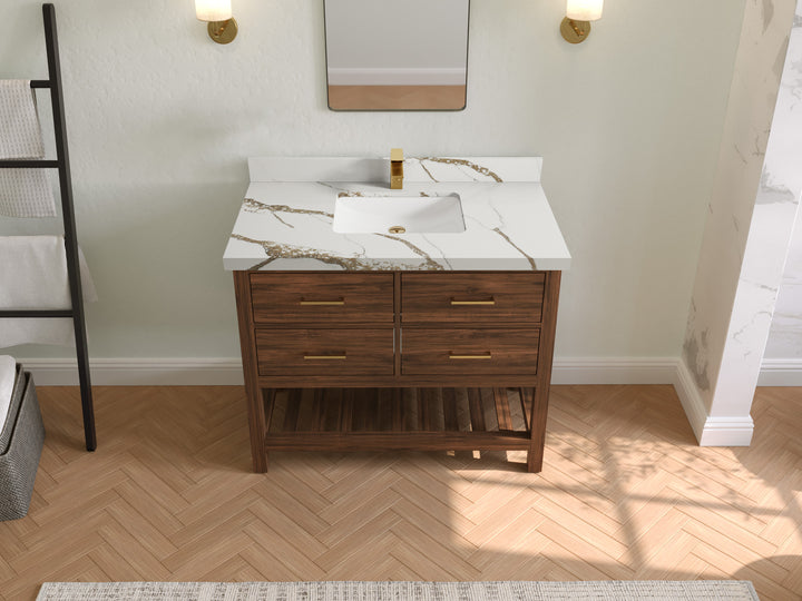 Parker Teak Wood 42 in. W x 22 in. D Single Sink Bathroom Vanity - photo 9
