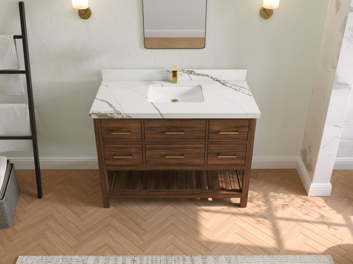 Parker Teak Wood 48 in. W x 22 in. D Single Sink Bathroom Vanity - photo 9