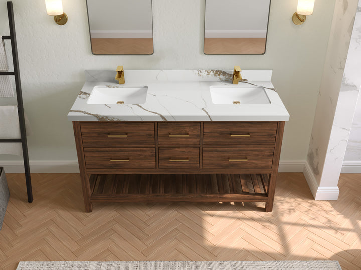 Parker Teak Wood 60 in. W x 22 in. D Double Sink Bathroom Vanity - photo 9