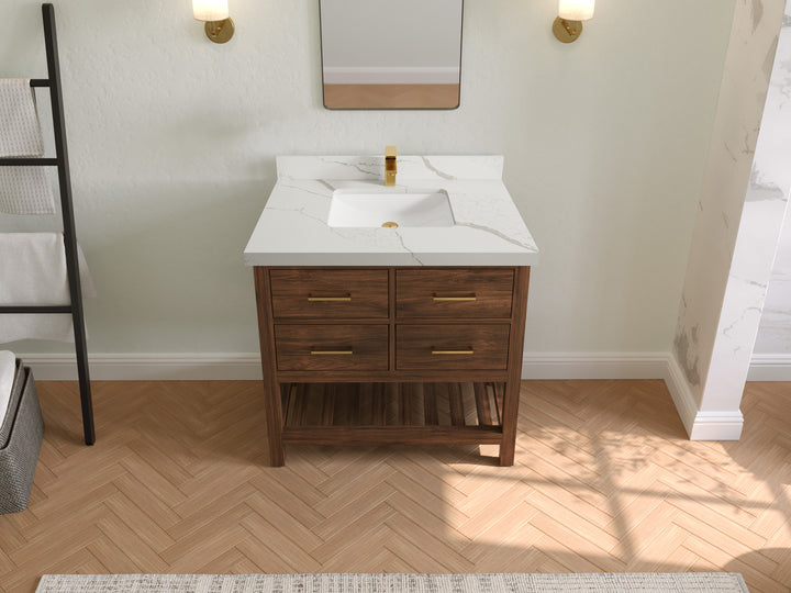Parker Teak Wood 36 in. W x 22 in. D Center Sink Bathroom Vanity - photo 11