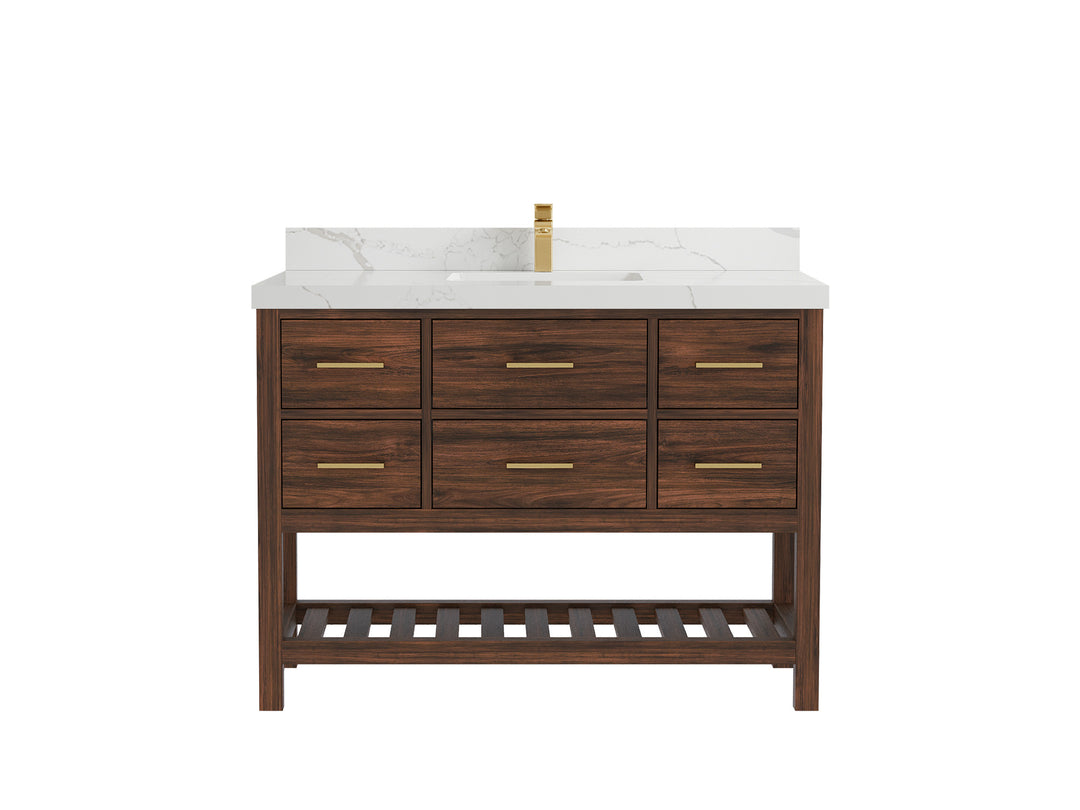 Parker Teak  48 in. W x 22 in. D Single Sink Bathroom Vanity in Dark Walnut with 2 in Calacatta Laza Quartz Countertop