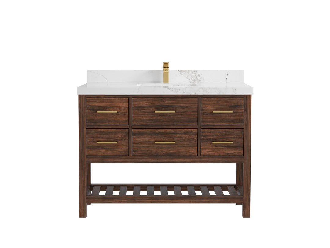 Parker Teak  48 in. W x 22 in. D Single Sink Bathroom Vanity in Dark Walnut with 2 in Calacatta Nuvo Quartz Countertop