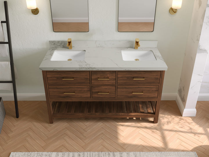 Parker Teak Wood 60 in. W x 22 in. D Double Sink Bathroom Vanity - photo 13