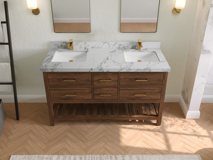 Parker Teak Wood 60 in. W x 22 in. D Double Sink Bathroom Vanity - photo 15