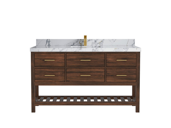 Parker Teak Wood 60 in. W x 22 in. D Single Sink Bathroom Vanity - photo 16