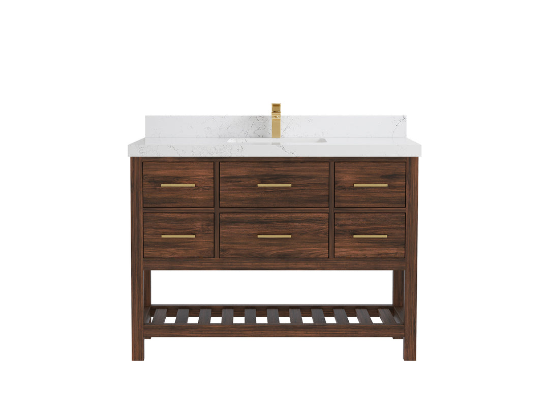 Parker Teak  48 in. W x 22 in. D Single Sink Bathroom Vanity in Dark Walnut with 2 in Empira White Quartz Countertop