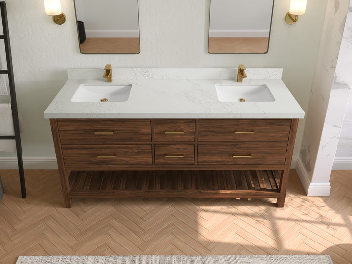 Parker Teak Wood 72 in. W x 22 in. D Double Sink Bathroom Vanity - photo 23