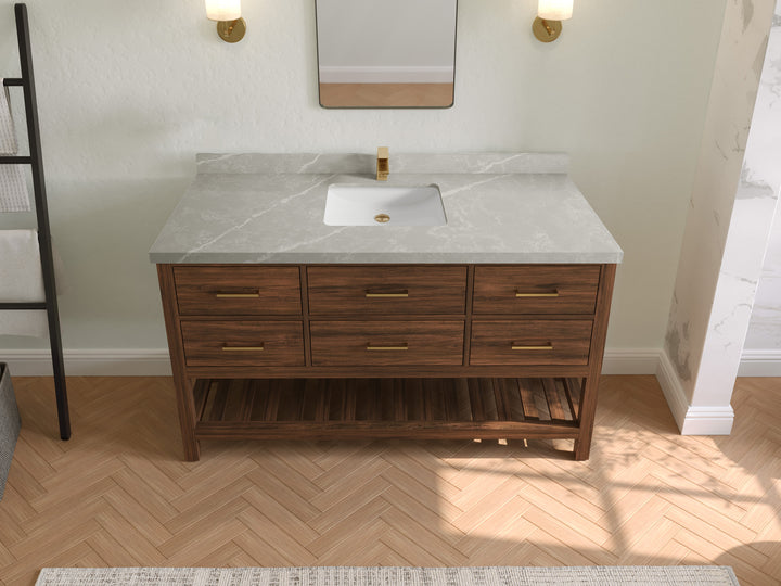 Parker Teak Wood 60 in. W x 22 in. D Single Sink Bathroom Vanity - photo 25