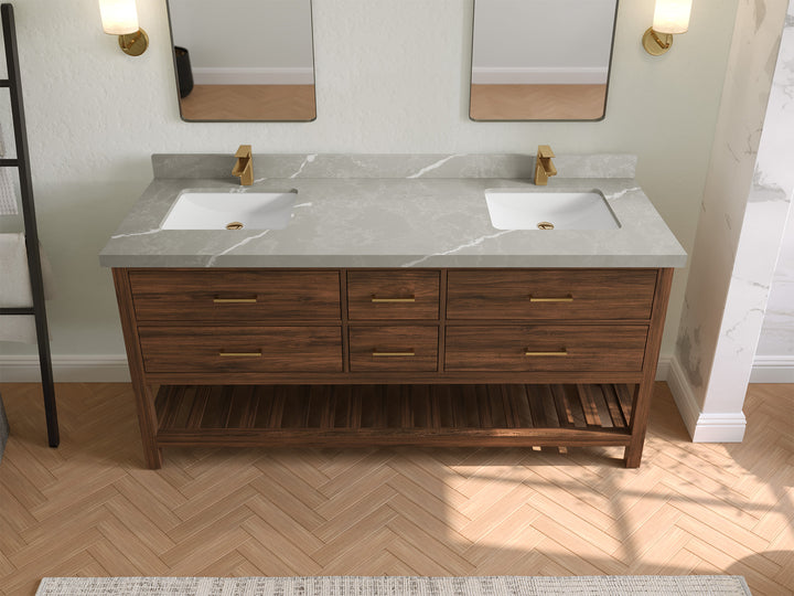 Parker Teak Wood 72 in. W x 22 in. D Double Sink Bathroom Vanity - photo 25