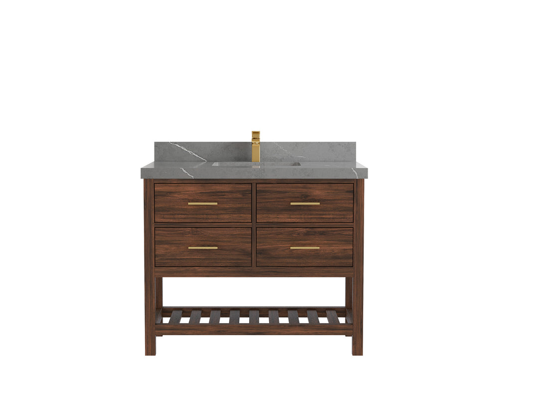 Parker Teak  42 in. W x 22 in. D Single Sink Bathroom Vanity in Dark Walnut with 2 in Piatra Gray Quartz Countertop