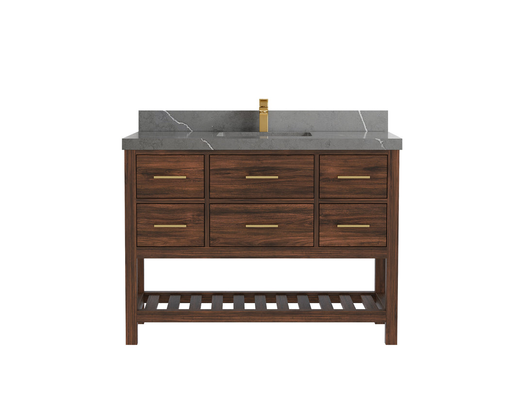 Parker Teak  48 in. W x 22 in. D Single Sink Bathroom Vanity in Dark Walnut with 2 in Piatra Gray Quartz Countertop