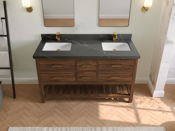 Parker Teak Wood 60 in. W x 22 in. D Double Sink Bathroom Vanity - photo 27