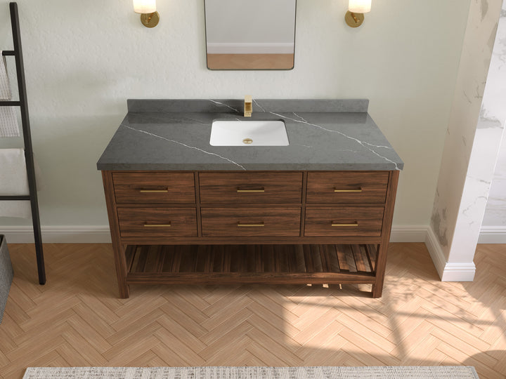 Parker Teak Wood 60 in. W x 22 in. D Single Sink Bathroom Vanity - photo 27