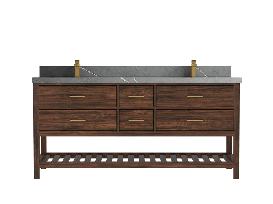Parker Teak 72 in. W x 22 in. D double Sink Bathroom Vanity in Dark Walnut with 2 in Piatra Gray Quartz Countertop