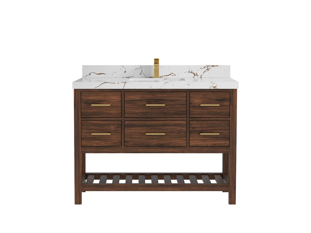 Parker Teak  48 in. W x 22 in. D Single Sink Bathroom Vanity in Dark Walnut with 2 in Viola Brown Quartz Countertop