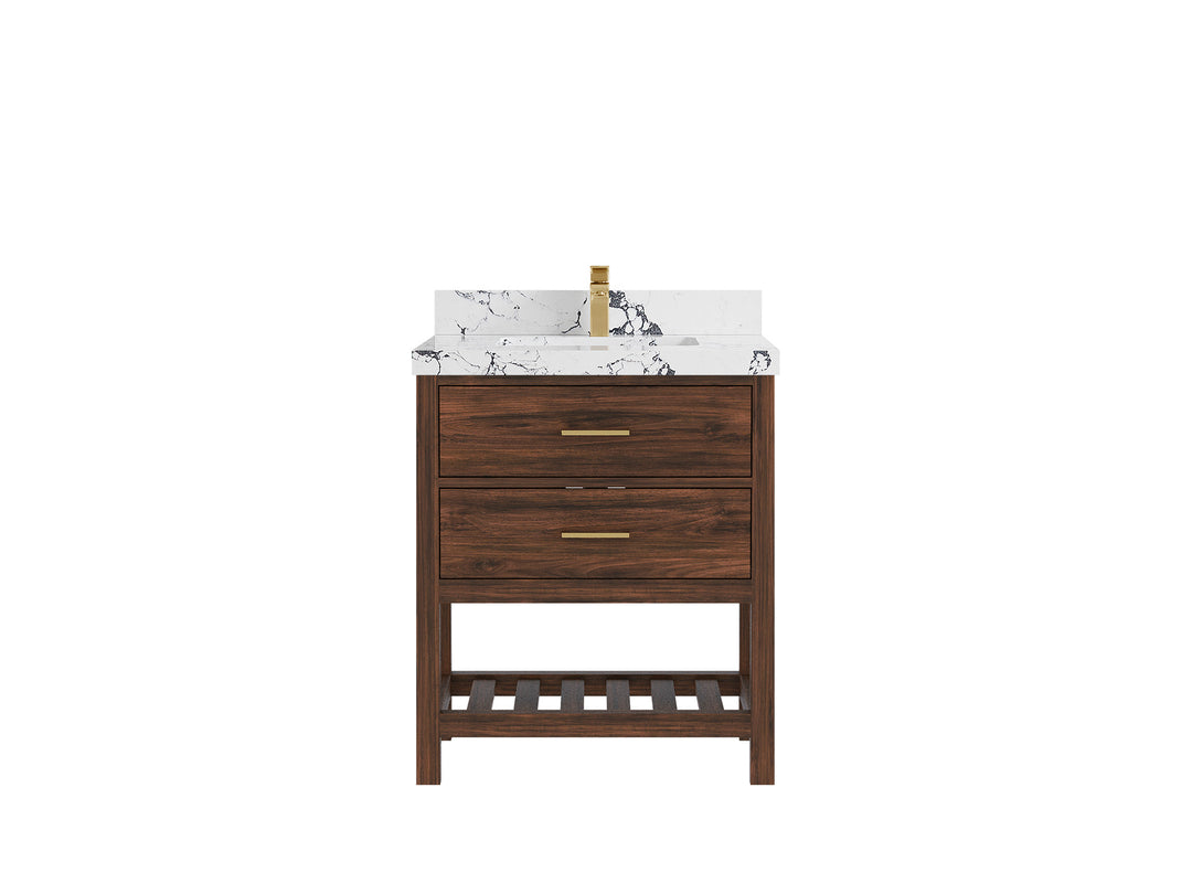 Parker Teak  30 in. W x 22 in. D Single Sink Bathroom Vanity in Dark Walnut with 2 in Viola Night Quartz Countertop