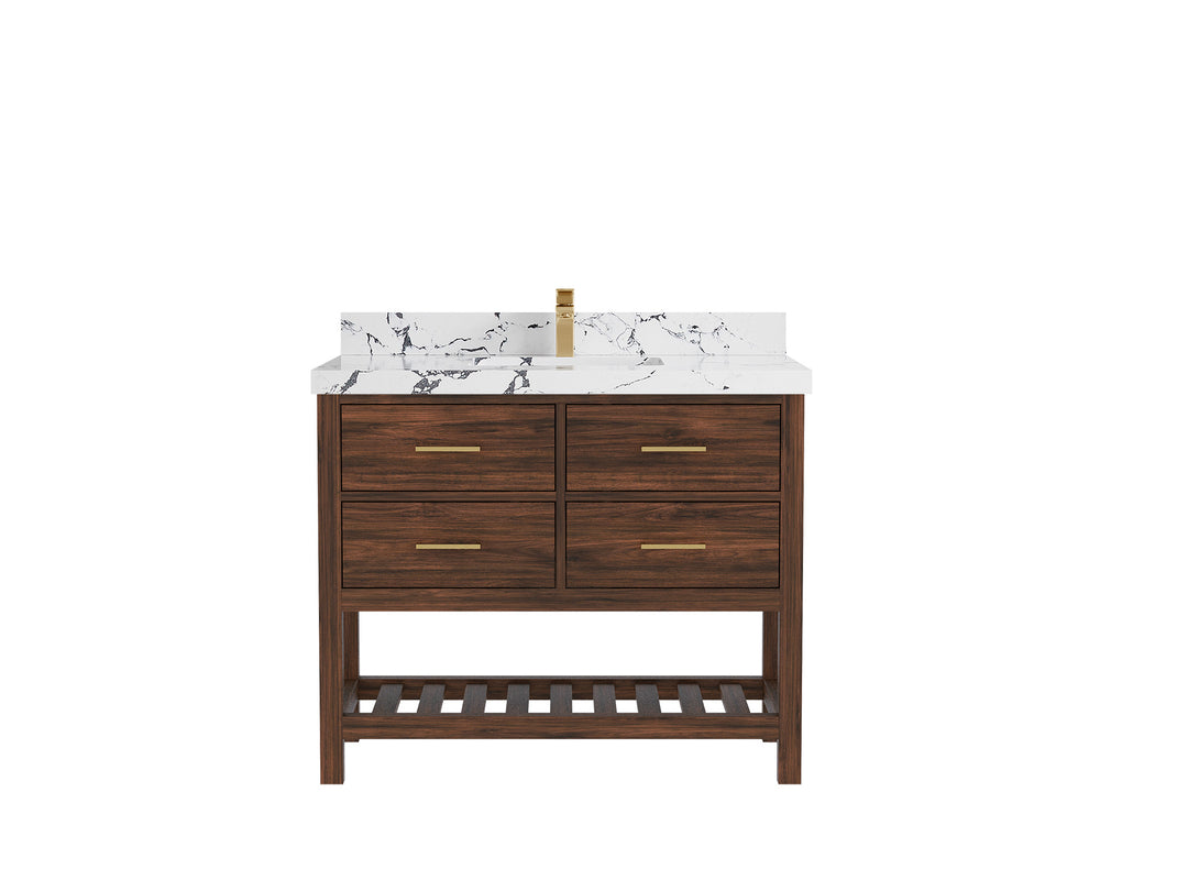 Parker Teak  42 in. W x 22 in. D Single Sink Bathroom Vanity in Dark Walnut with 2 in Viola Night Quartz Countertop
