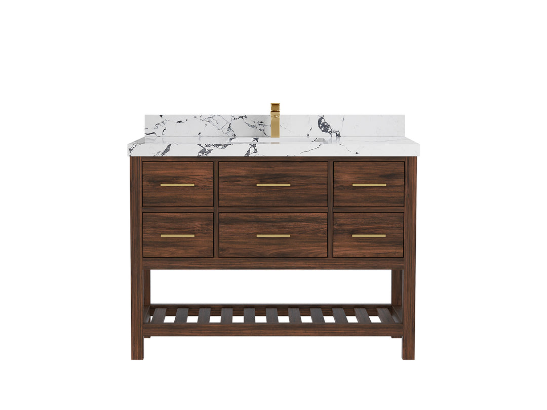 Parker Teak  48 in. W x 22 in. D Single Sink Bathroom Vanity in Dark Walnut with 2 in Viola Night Quartz Countertop