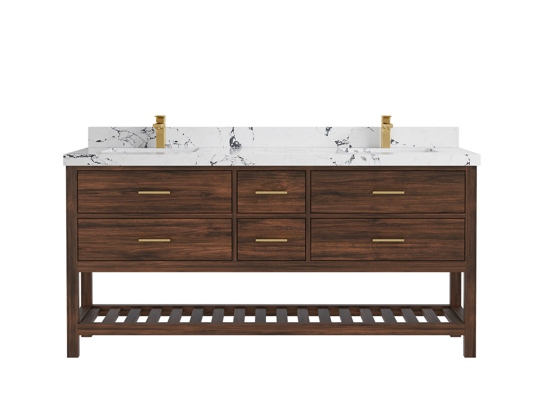 Parker Teak 72 in. W x 22 in. D double Sink Bathroom Vanity in Dark Walnut with 2 in Viola Night Quartz Countertop