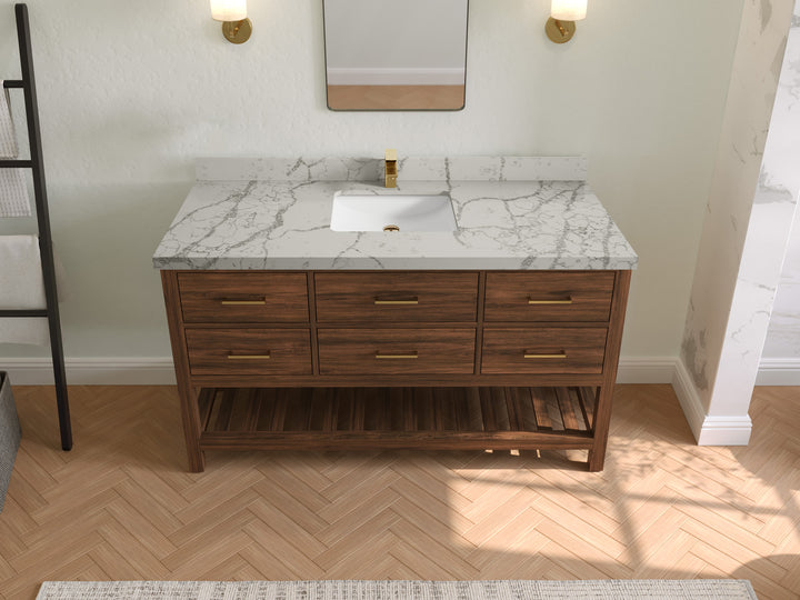 Parker Teak Wood 60 in. W x 22 in. D Single Sink Bathroom Vanity - photo 35
