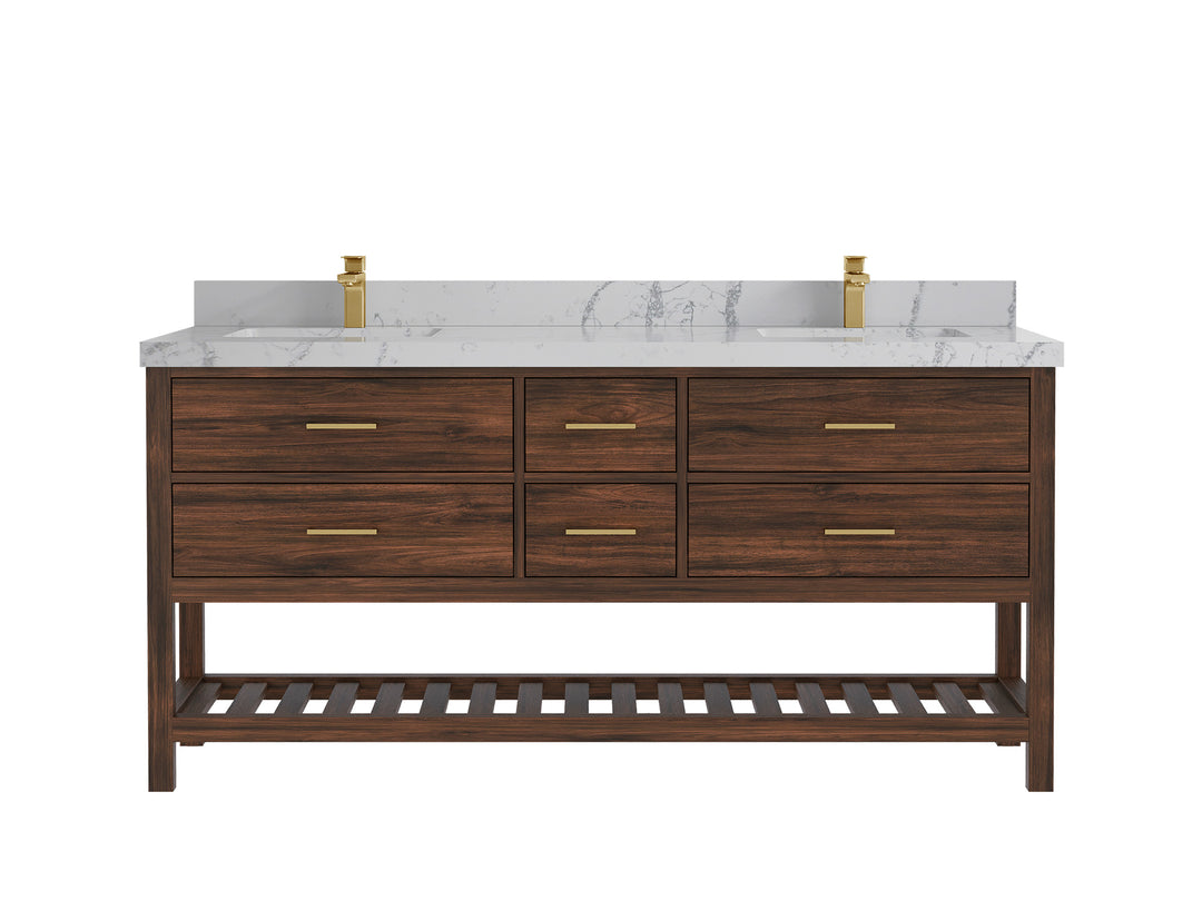 Parker Teak 72 in. W x 22 in. D double Sink Bathroom Vanity in Dark Walnut with 2 in Venatino Quartz Countertop