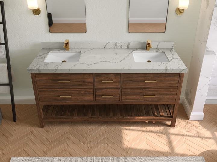 Parker Teak Wood 72 in. W x 22 in. D Double Sink Bathroom Vanity - photo 35