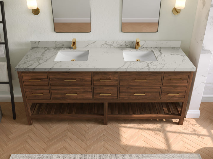 Parker Teak Wood 84 in. W x 22 in. D Double Sink Bathroom vanity with - photo 35