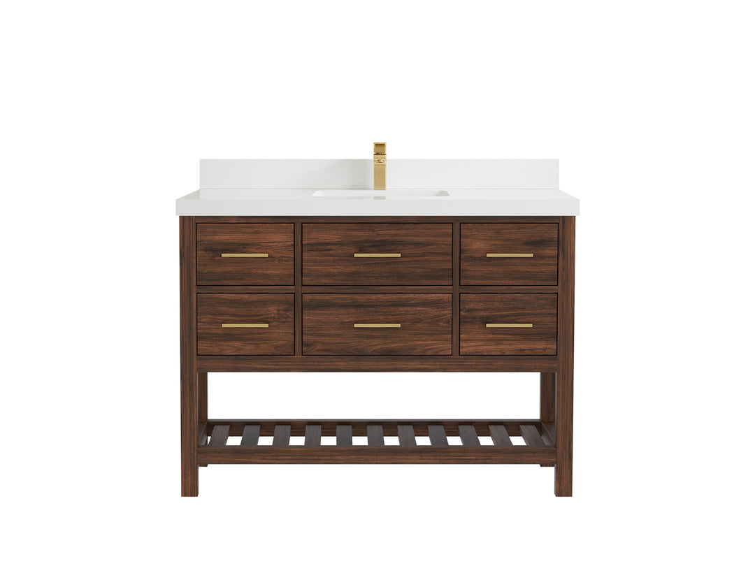 Parker Teak  48 in. W x 22 in. D Single Sink Bathroom Vanity in Dark Walnut with 2 in White Quartz Countertop