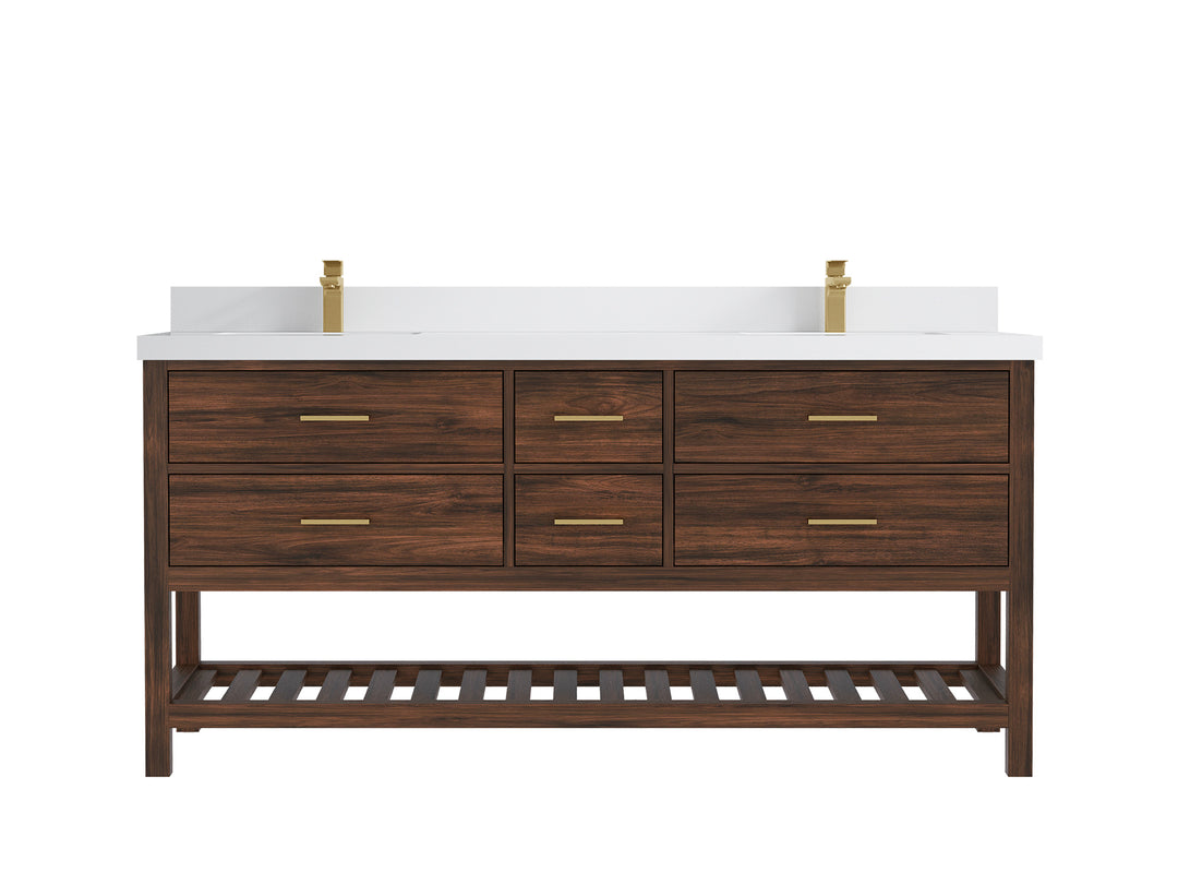 Parker Teak 72 in. W x 22 in. D double Sink Bathroom Vanity in Dark Walnut with 2 in White Quartz Countertop