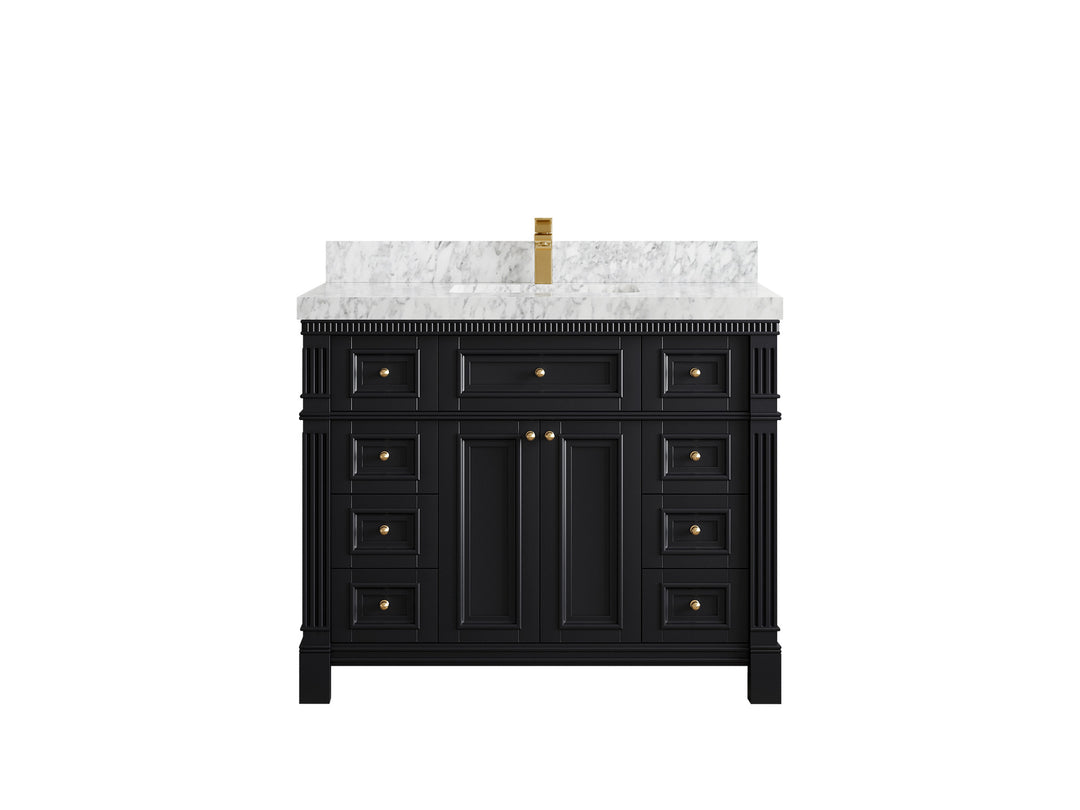 Paris 42 in. W x 22 in. D Single Sink Bathroom Vanity in Black with 2 in Carrara Marble Countertop