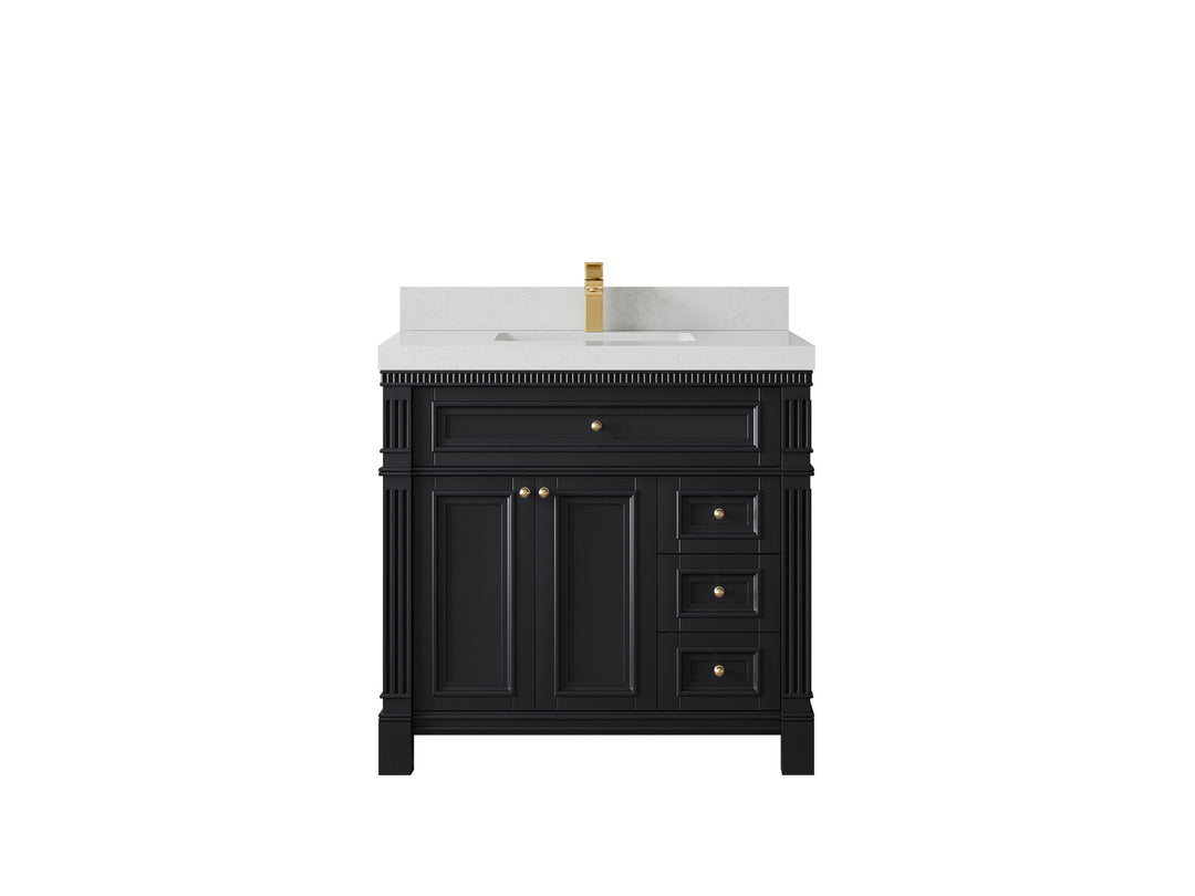 Paris 36 in. W x 22 in. D Center Sink Bathroom Vanity in Black with 2 in Carrara Quartz Countertop