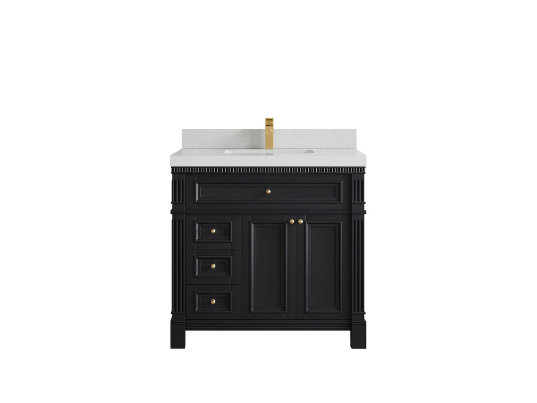 Paris 36 in. W x 22 in. D Center Sink Bathroom Vanity in Black with 2 in Carrara Quartz Countertop