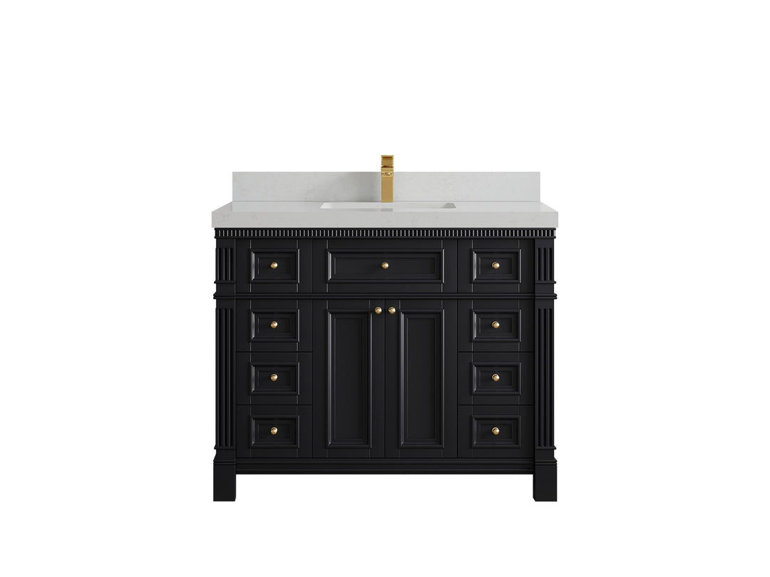 Paris 42 in. W x 22 in. D Single Sink Bathroom Vanity in Black with 2 in Carrara Quartz Countertop