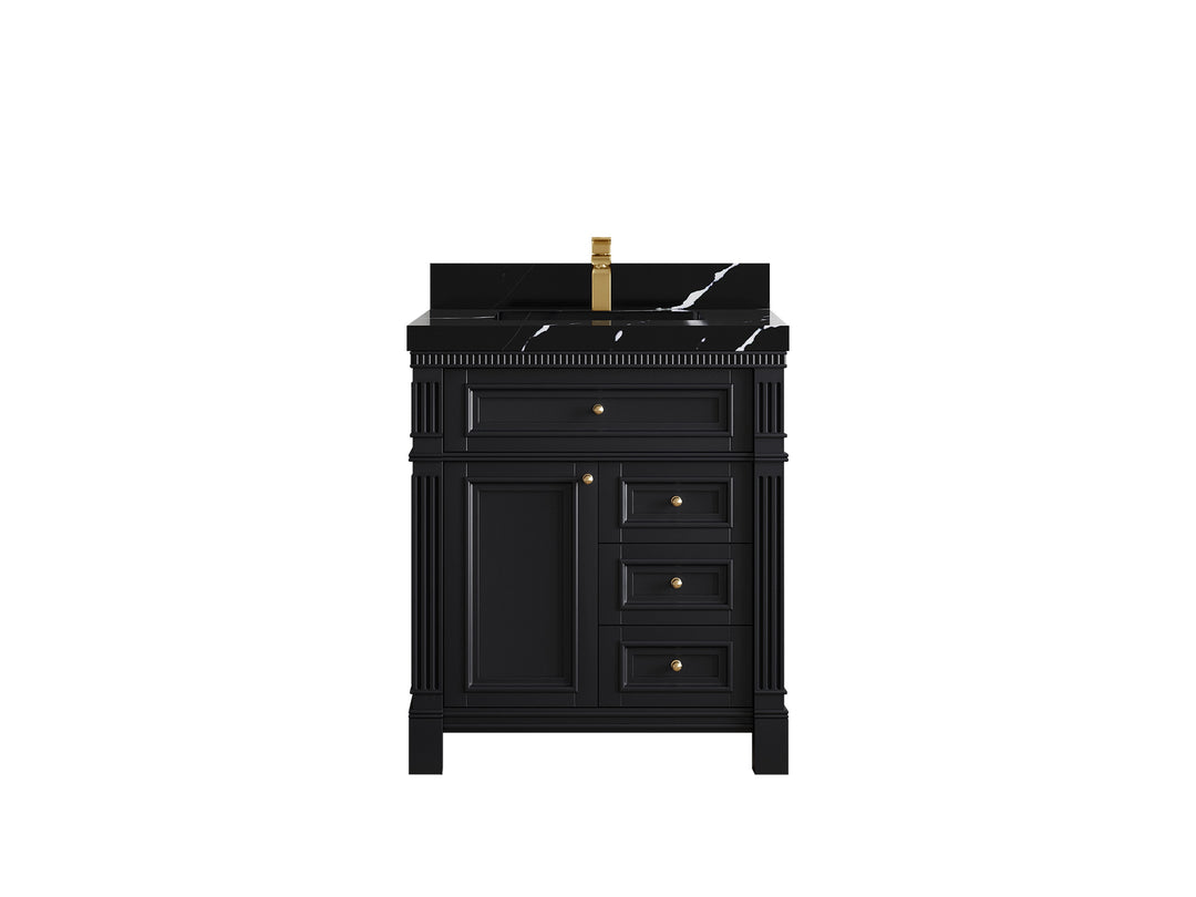 Paris 30 in. W x 22 in. D Single Sink Bathroom Vanity in Black  with 2 in Calacatta Black Quartz Countertop