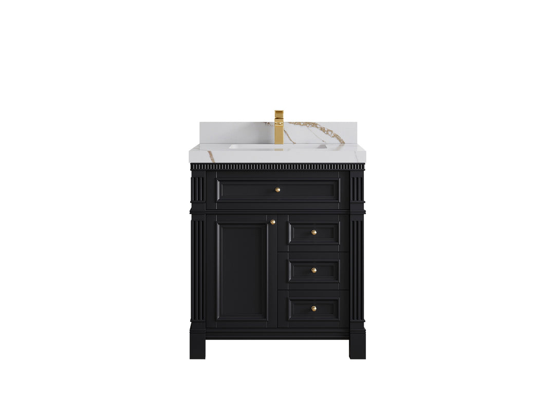 Paris 30 in. W x 22 in. D  Single  Sink Bathroom Vanity in Black  with 2 in Calacatta Gold Quartz Countertop