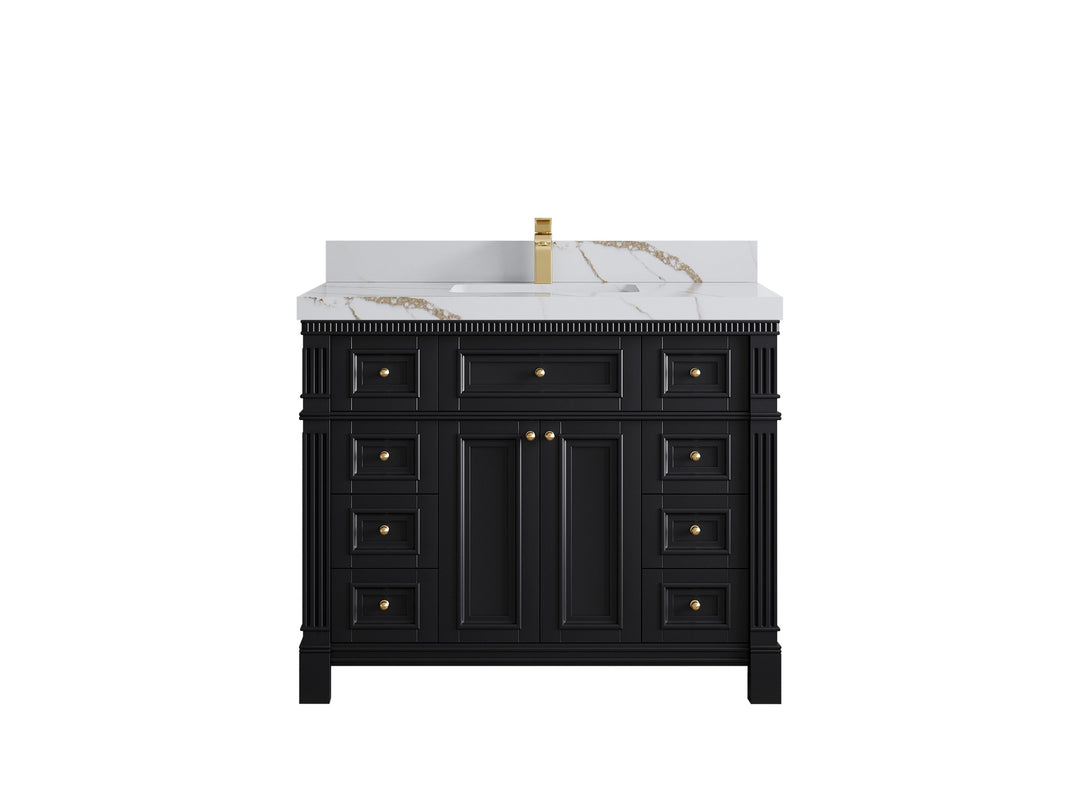 Paris 42 in. W x 22 in. D  Single  Sink Bathroom Vanity in Black with 2 in Calacatta Gold Quartz Countertop