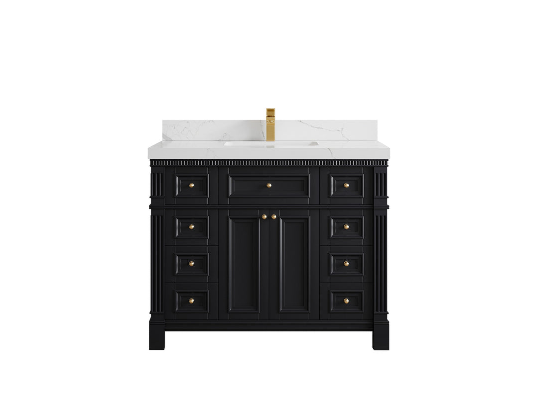 Paris 42 in. W x 22 in. D Single Sink Bathroom Vanity in Black with 2 in Calacatta Laza Quartz Countertop